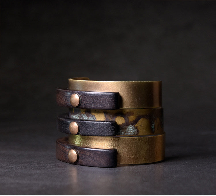Zen Fusion: Hand-Finished Brass and African Ebony Cuff Bracelet