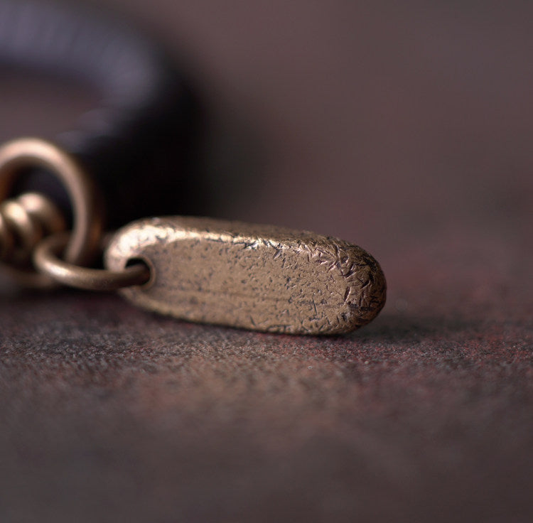 Black Ebony Wood & Textured Vintage Brass Heishi Bracelet (Industrial Style)