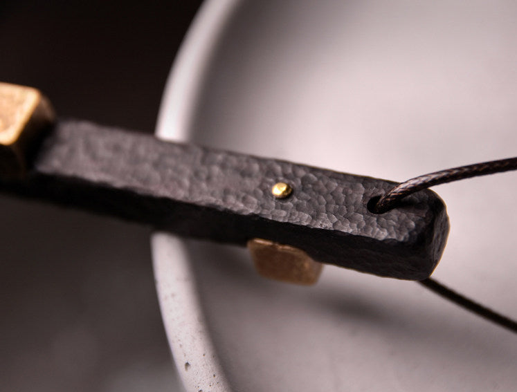 Hand-Chiseled Ebony Totem with Hammered Brass Accents