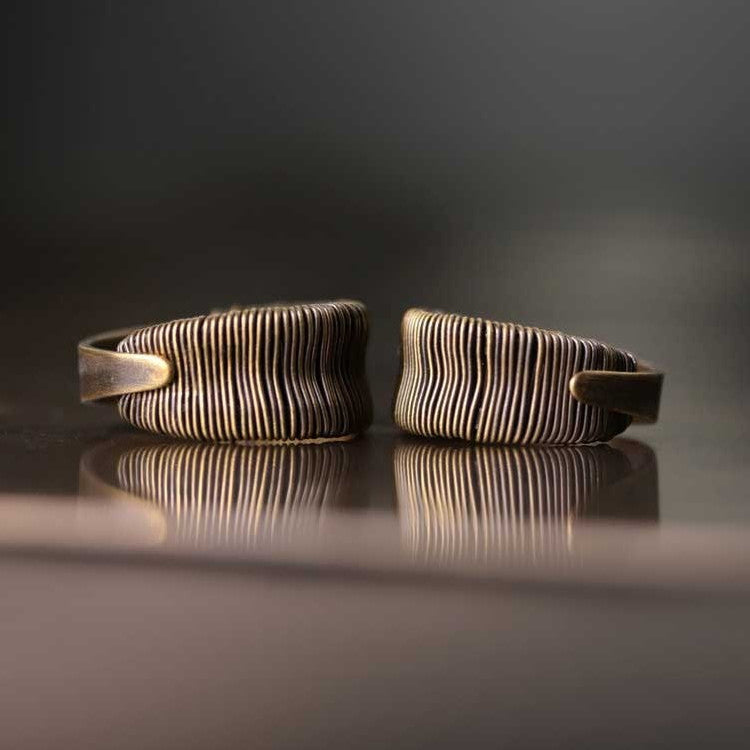 Artisan Linear-Textured Handmade Brass Band Rings