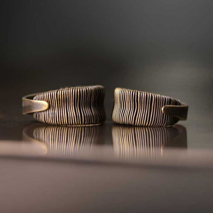 Artisan Linear-Textured Handmade Brass Band Rings