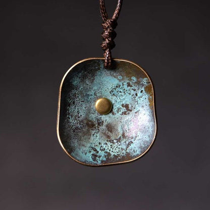 "Alchemist's Mirror" Reversible Vintage Brass Necklace