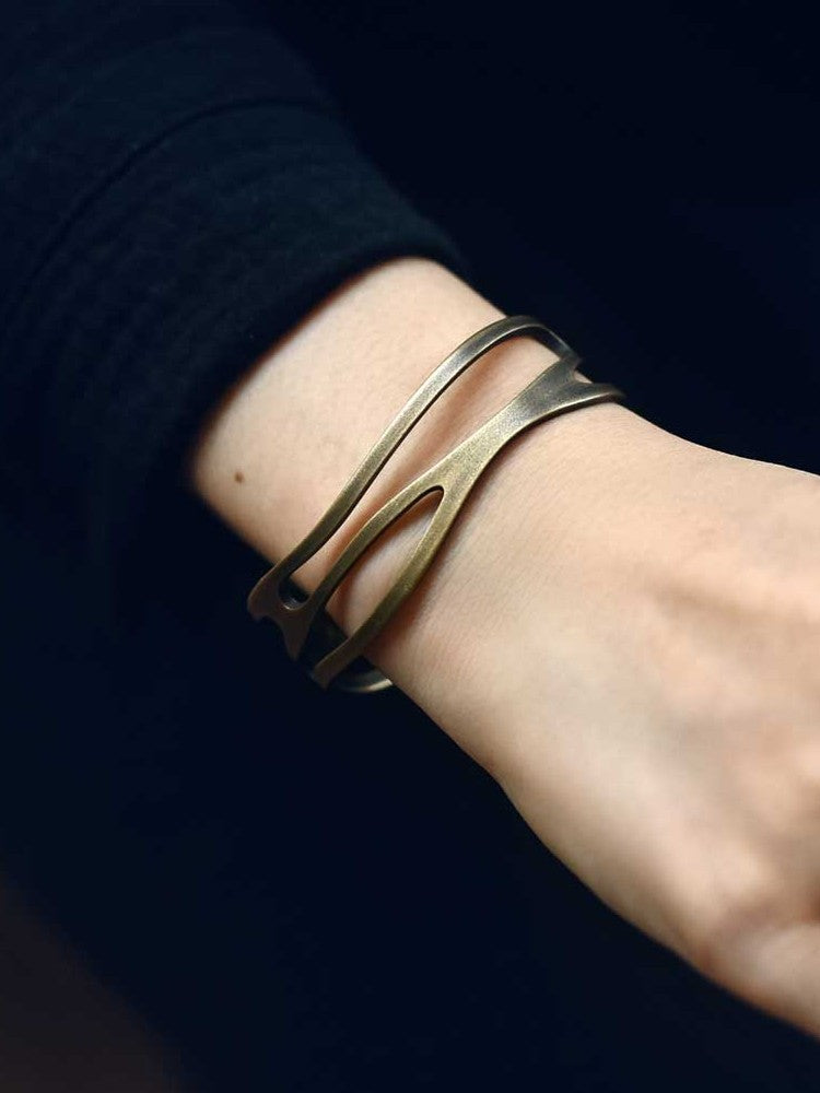 Artisan Hollow-Out "Eternal Wave" Brass Cuff Bracelet