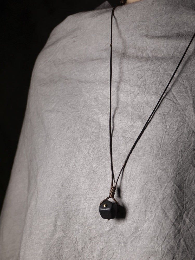 "Elemental Cube" Geometric African Wood Necklace