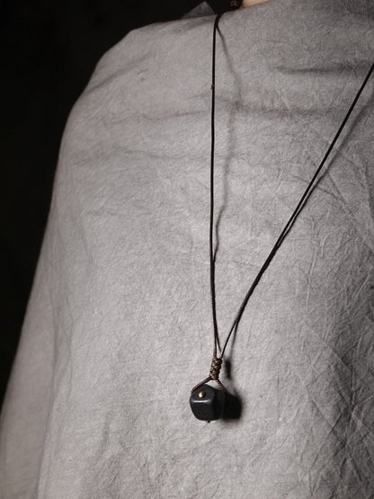 "Elemental Cube" Geometric African Wood Necklace