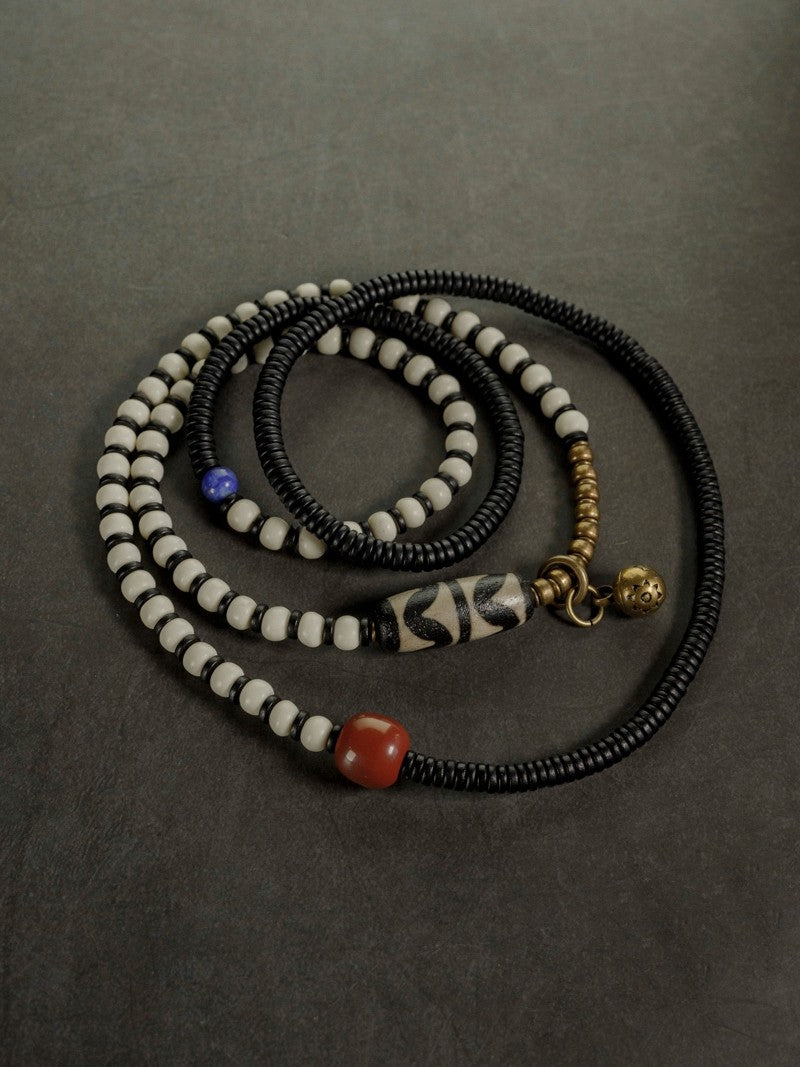 Artisan Vintage Tibetan Necklace & 4-Layer Wrap Wooden Bracelet