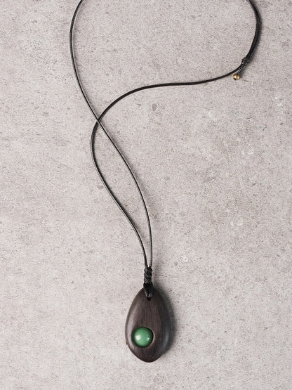 "Zenith Heart" Ebony & Green Aventurine Wooden Necklace