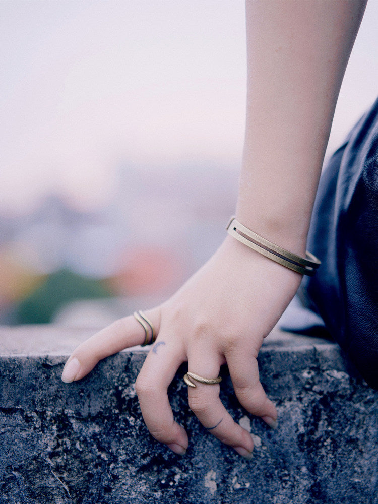 Artisan Dual-Line Minimalist Brass Cuff Bracelet