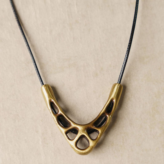 Artisan Vintage V-Shape Hollow Brass Handmade Necklace