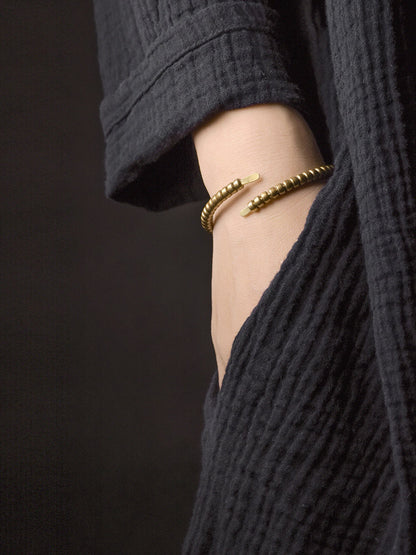 Vintage Hand-Textured Spiral Brass Cuff Bracelet