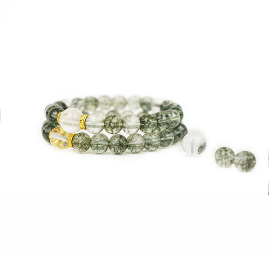 Green Phantom Quartz Bracelet with Clear Quartz & Gold Spacers (Wealth Stone)