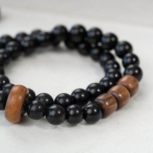 Black Ebony & Huanghuali Rosewood 2-Wrap Bracelet (Zen Style)