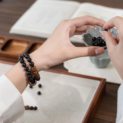 Black Ebony & Huanghuali Rosewood 2-Wrap Bracelet (Zen Style)