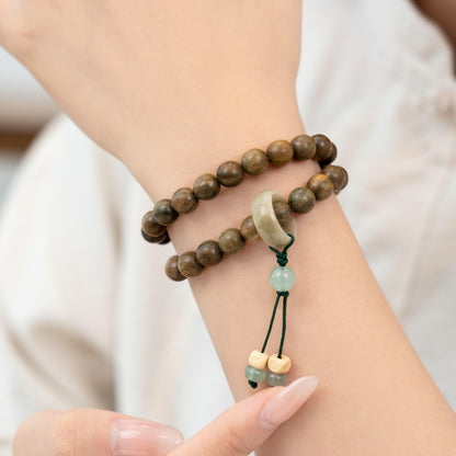 Natural Green Sandalwood 2-Wrap Bracelet with Bodhi Ring (Aromatic)