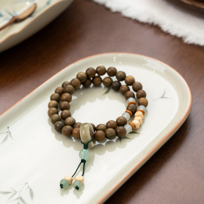Natural Green Sandalwood 2-Wrap Bracelet with Bodhi Ring (Aromatic)
