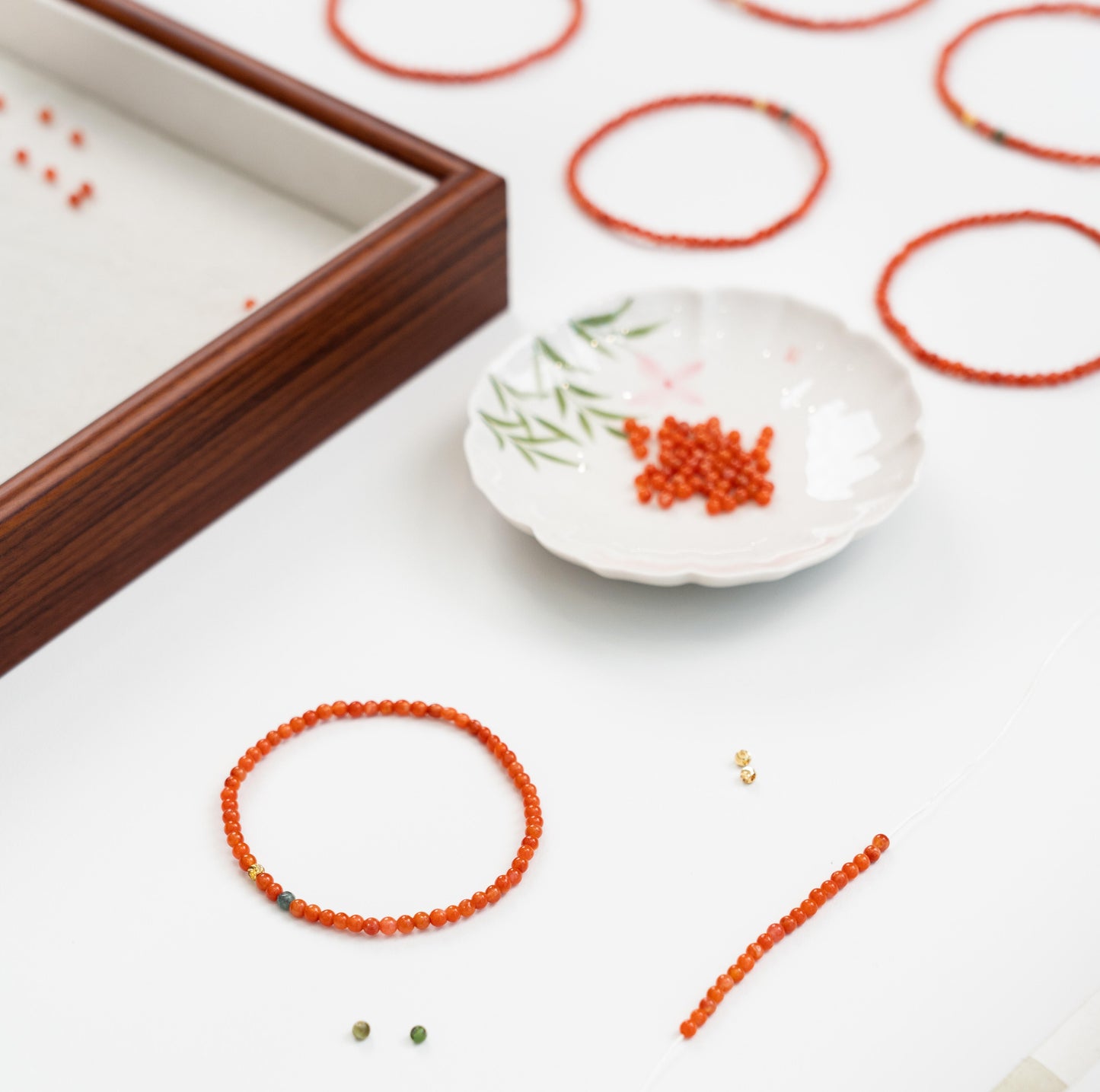 Dainty 2.5mm Southern Red Agate (Nan Hong) Bracelet with Tourmaline (Stackable)