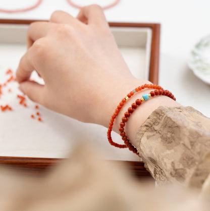 Dainty 2.5mm Southern Red Agate (Nan Hong) Bracelet with Tourmaline (Stackable)