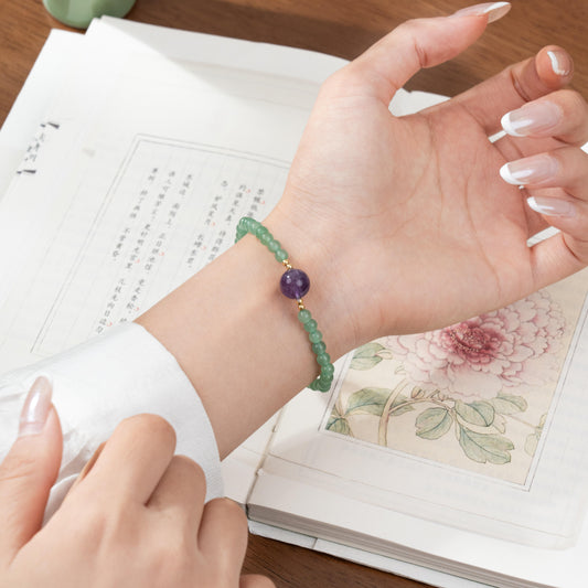 Dainty 4mm Green Aventurine Bracelet with 8mm Amethyst Focal (Luck & Peace)