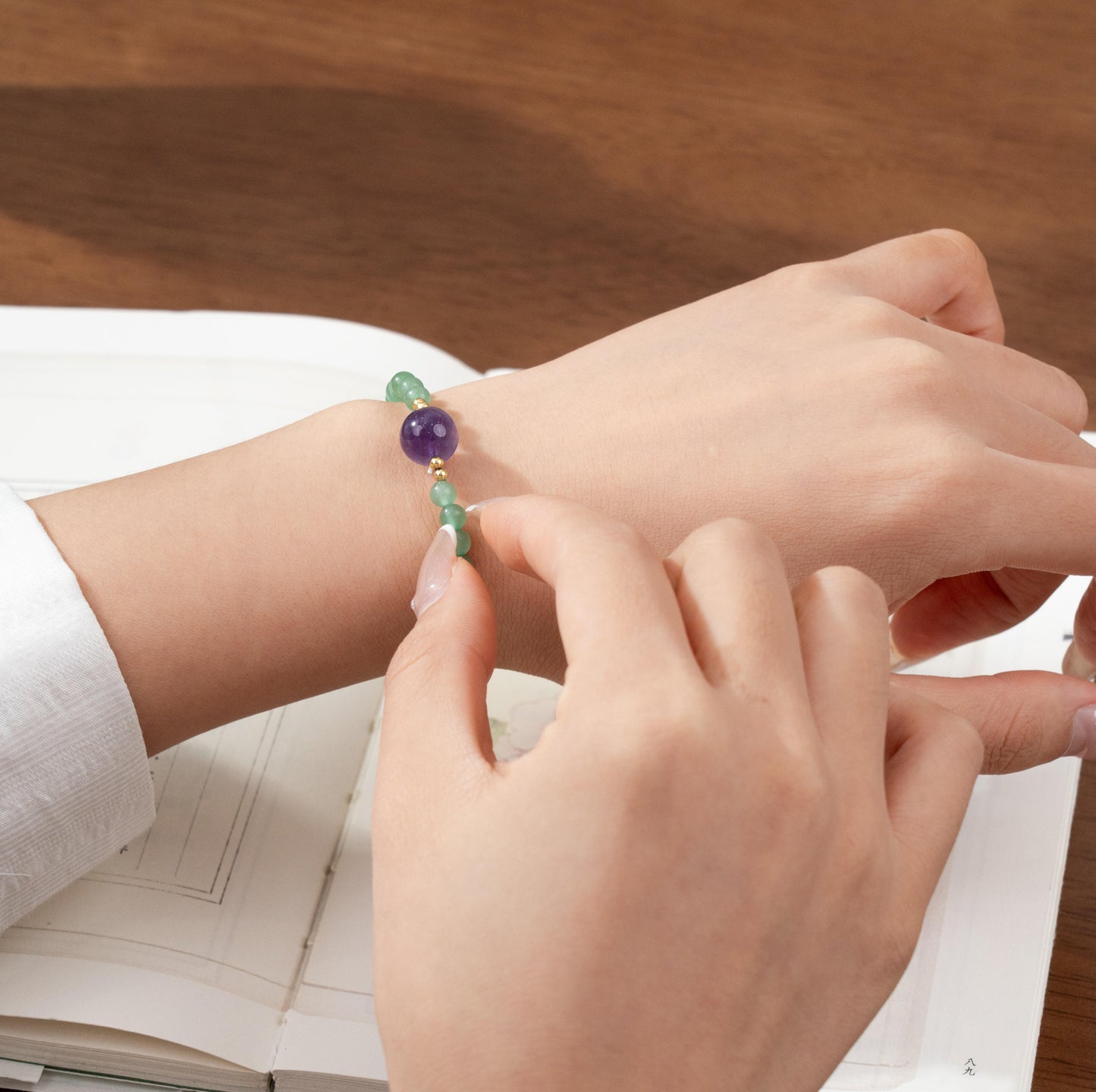 Dainty 4mm Green Aventurine Bracelet with 8mm Amethyst Focal (Luck & Peace)