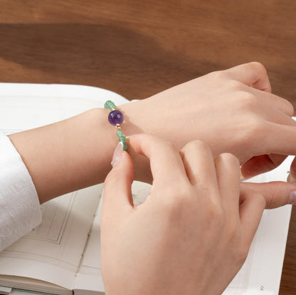 Dainty 4mm Green Aventurine Bracelet with 8mm Amethyst Focal (Luck & Peace)