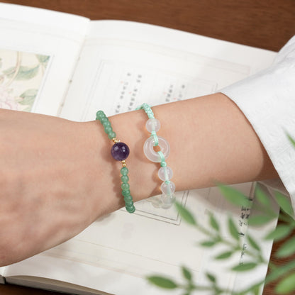Dainty 4mm Green Aventurine Bracelet with 8mm Amethyst Focal (Luck & Peace)