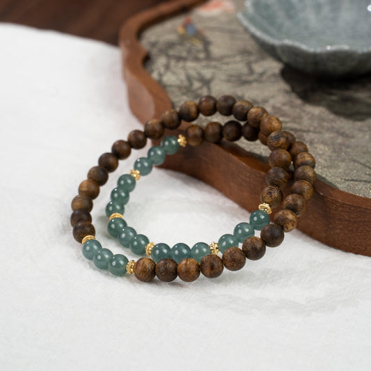 Divine Harmony: Qinan Agarwood & Jadeite Chinese Bracelet