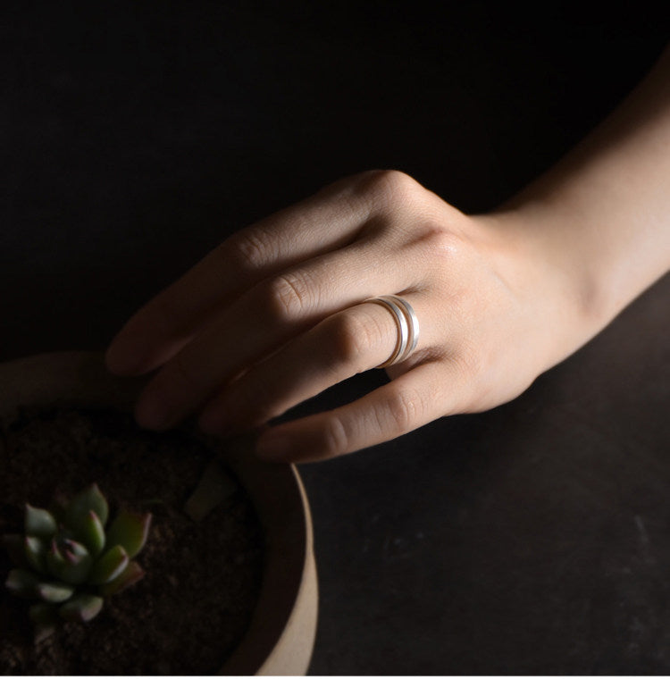 Frosted Matte Double-Band 925 Sterling Silver Ring