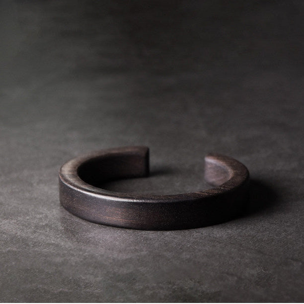 Hand-Polished Solid Ebony Wood Cuff Bracelet - Minimalist Grounding Bangle
