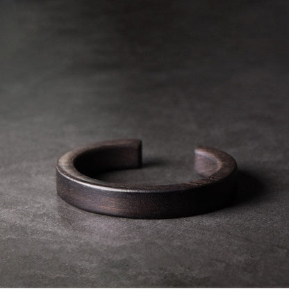 Hand-Polished Solid Ebony Wood Cuff Bracelet - Minimalist Grounding Bangle