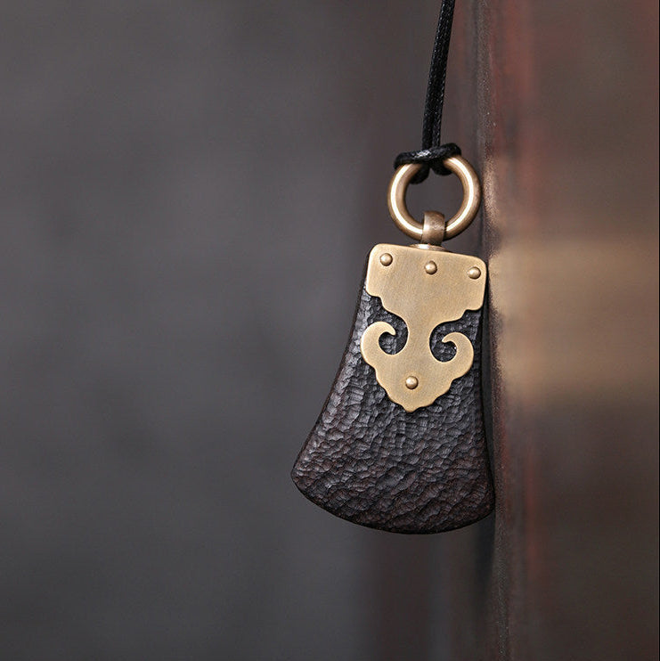 Hand-Textured Ebony and Vintage Brass Artisan Pendant