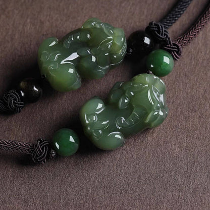 Artisan Hetian Green Jade Pixiu Necklace (Certified)