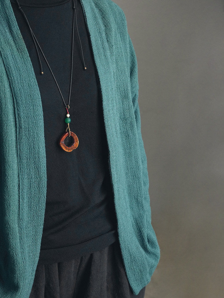 Hand-Carved Tibetan Ox Bone & Green Agate Spiritual Necklace