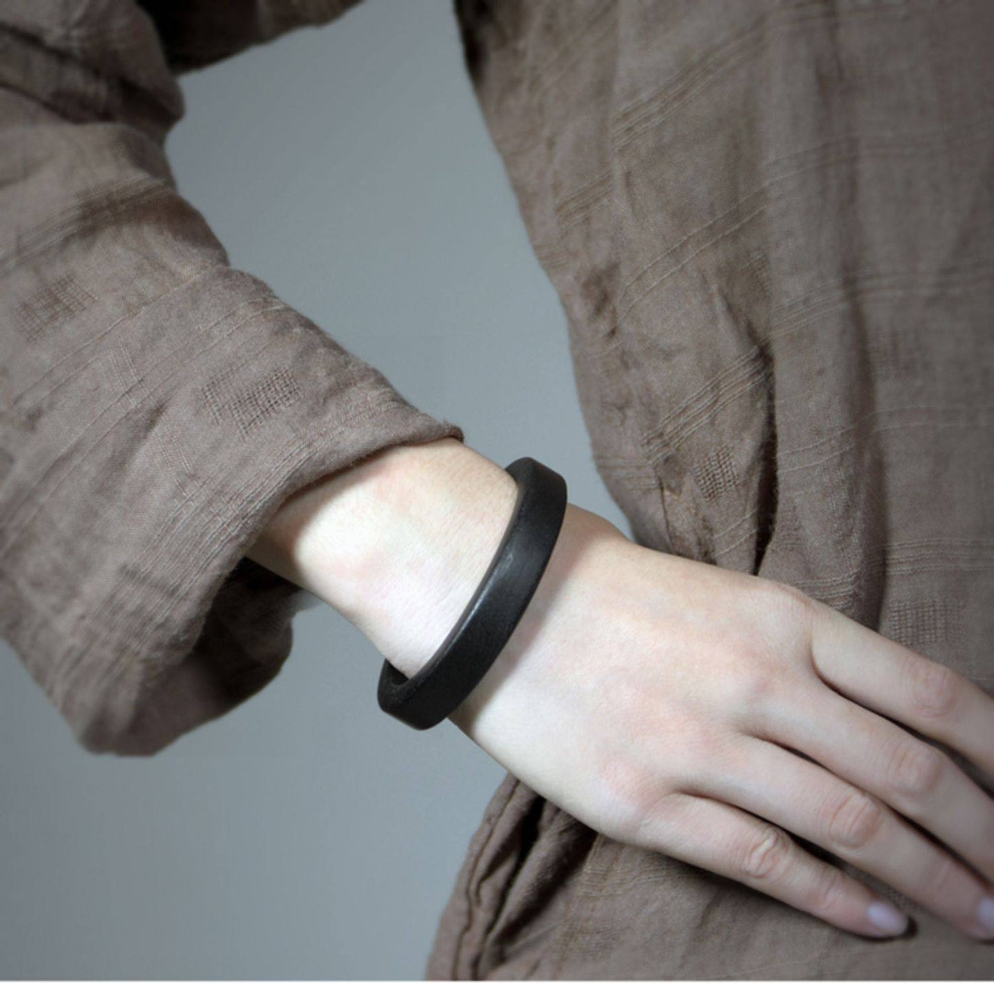 Hand-Polished Solid Ebony Wood Cuff Bracelet - Minimalist Grounding Bangle