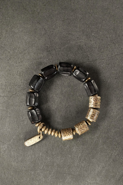 Hand-Carved Ebony Wood & Coiled Brass Bracelet (Vintage Men's Style)