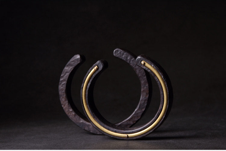 Hand-Textured African Ebony Cuff Bracelet with Seamless Brass Inlay