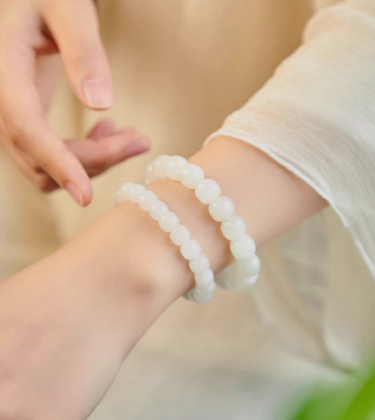 Authentic Hetian White Jade Bracelet for Good Fortune & Spiritual Growth