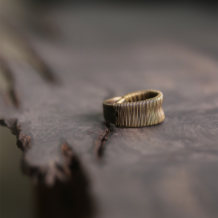 Artisan Linear-Textured Handmade Brass Band Rings