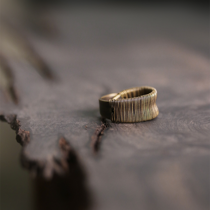 Artisan Linear-Textured Handmade Brass Band Rings