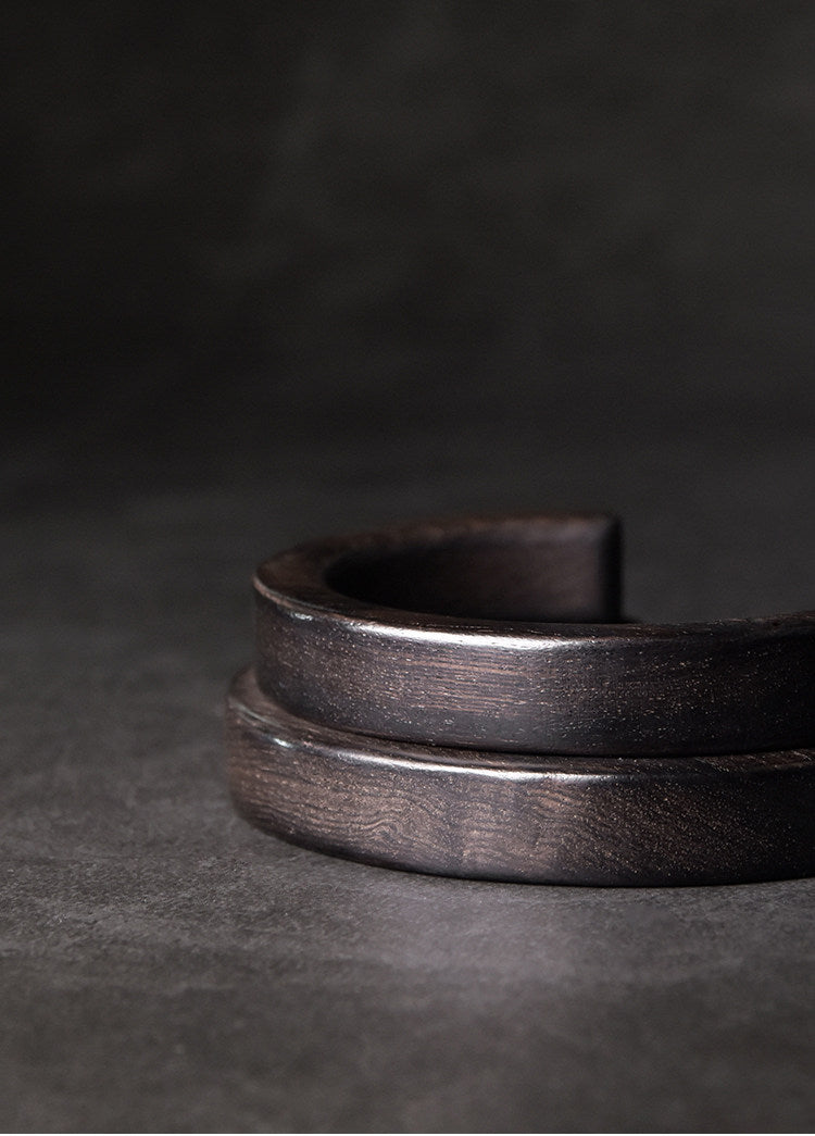 Hand-Polished Solid Ebony Wood Cuff Bracelet - Minimalist Grounding Bangle