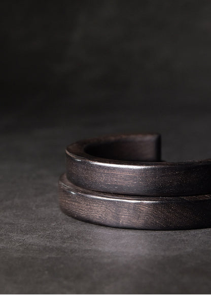 Hand-Polished Solid Ebony Wood Cuff Bracelet - Minimalist Grounding Bangle