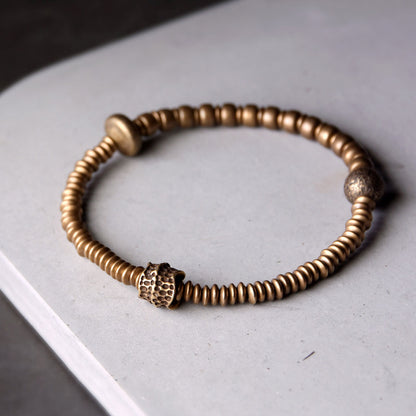 Men's Vintage Brass Beaded Bracelet with Distressed Antique Finish