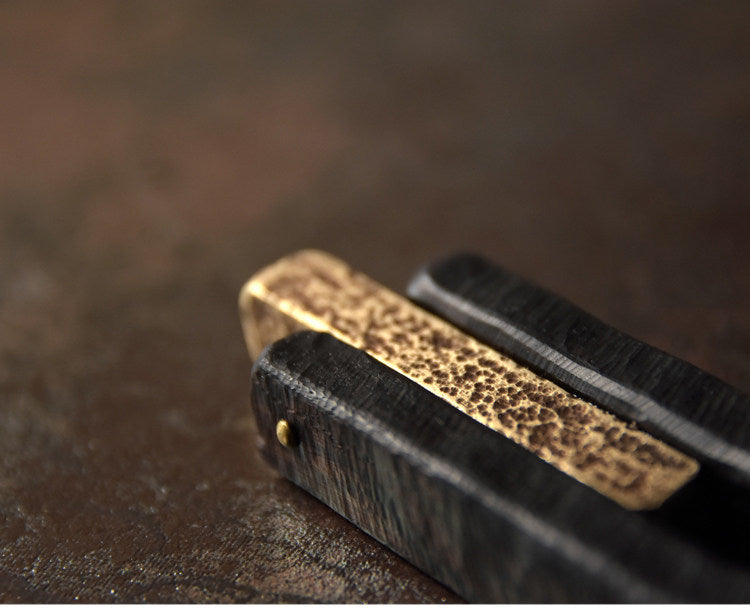 Artisan Hammered Brass and Ebony Vintage Wood Necklace