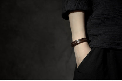 Hand-Dyed Vegetable Tanned Leather and Hammered Brass Bangle Bracelet