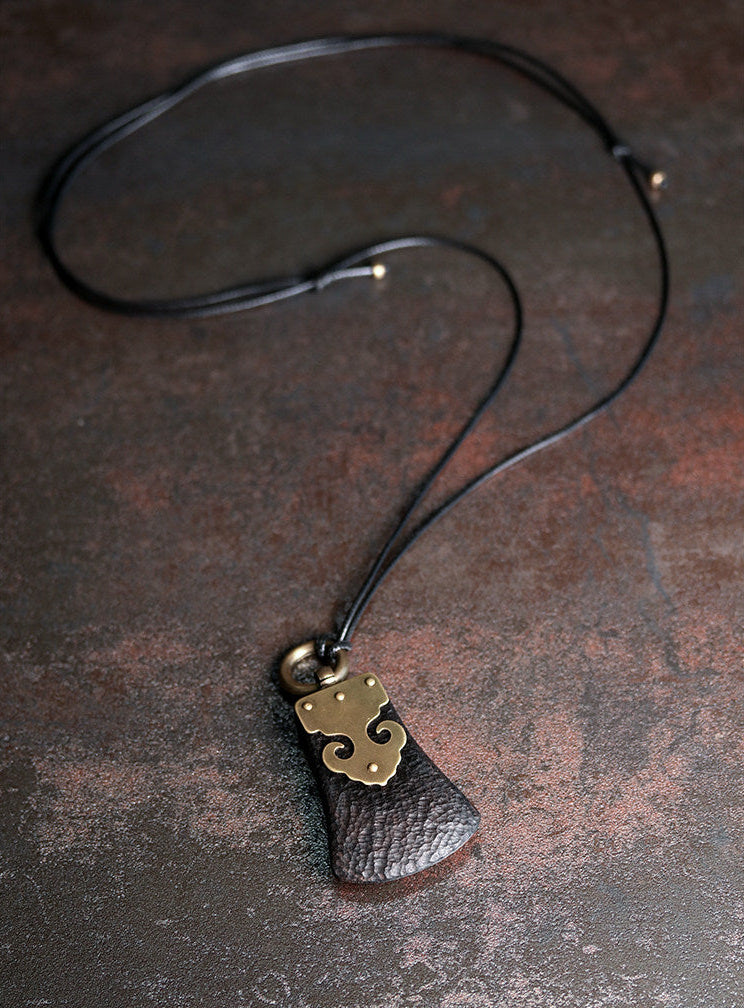 Hand-Textured Ebony and Vintage Brass Artisan Pendant