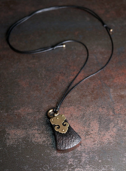 Hand-Textured Ebony and Vintage Brass Artisan Pendant