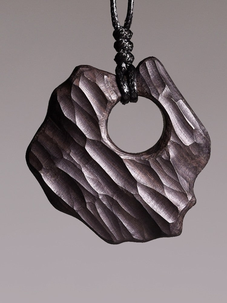 Artisan Chiseled Ebony "Ether" Disc Pendant