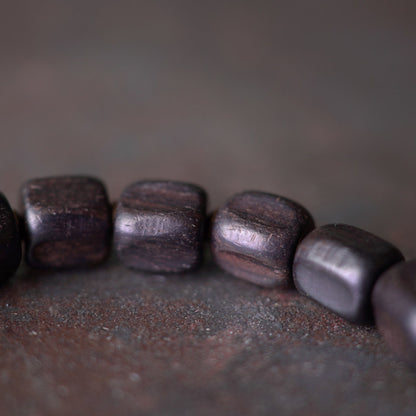 Black Ebony Wood & Textured Vintage Brass 2-Wrap Bracelet with Spike Charm