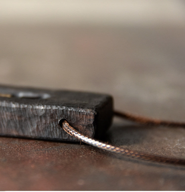 Artisan Hammered Brass and Ebony Vintage Wood Necklace