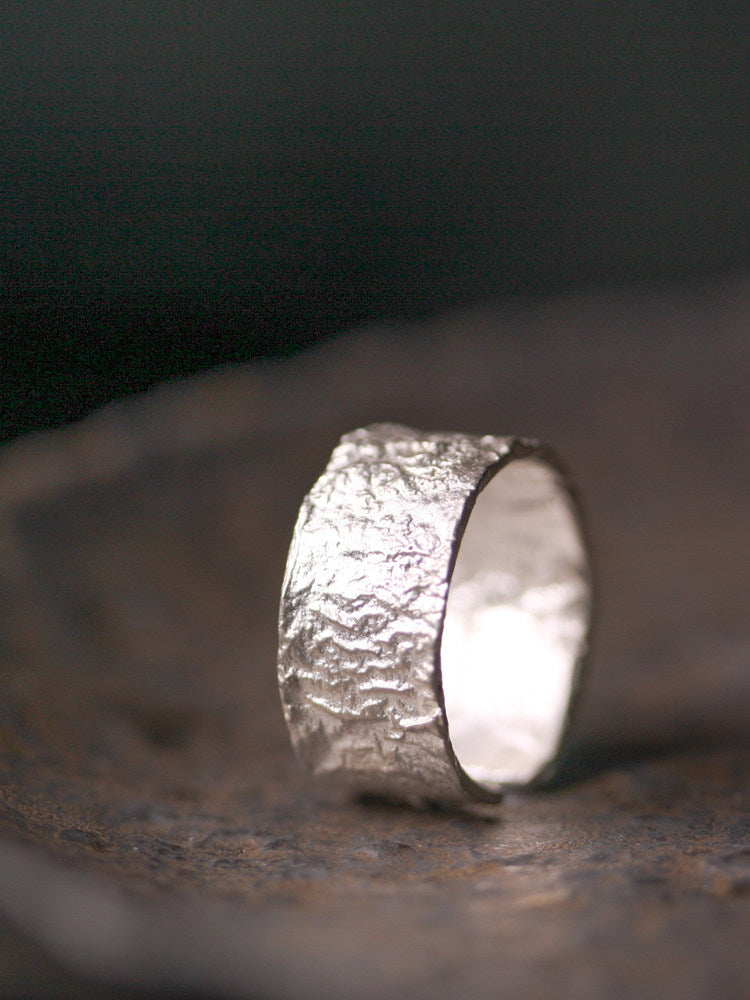 Artisan Raw Texture 925 Sterling Silver Wide Band