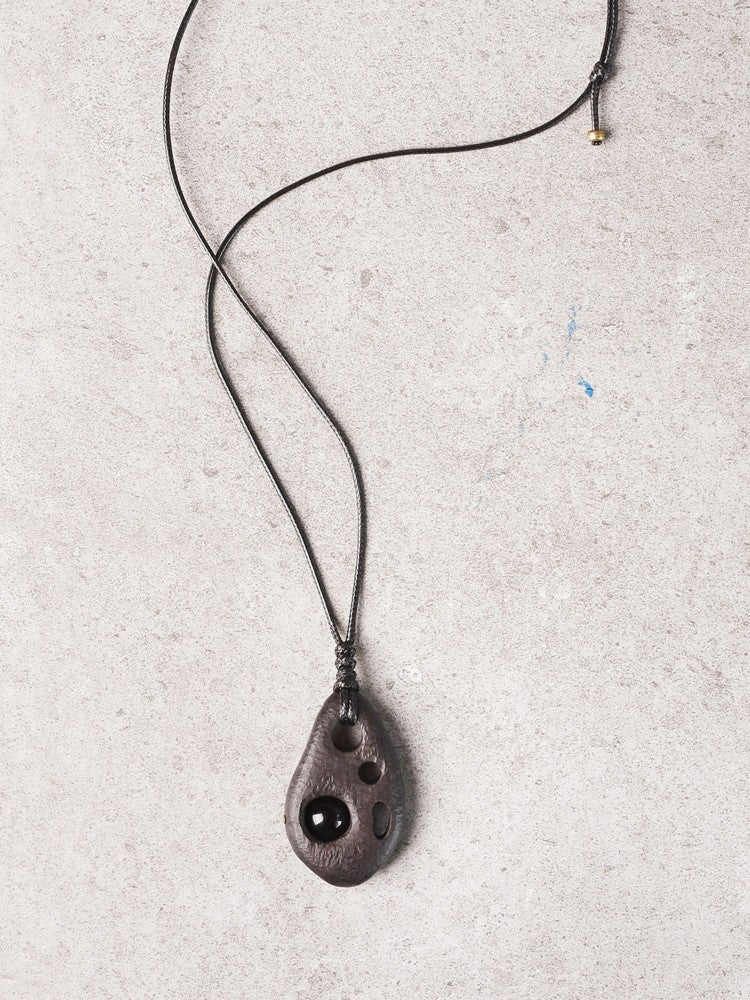 "Void & Vision" Ebony Wood Pendant Necklace